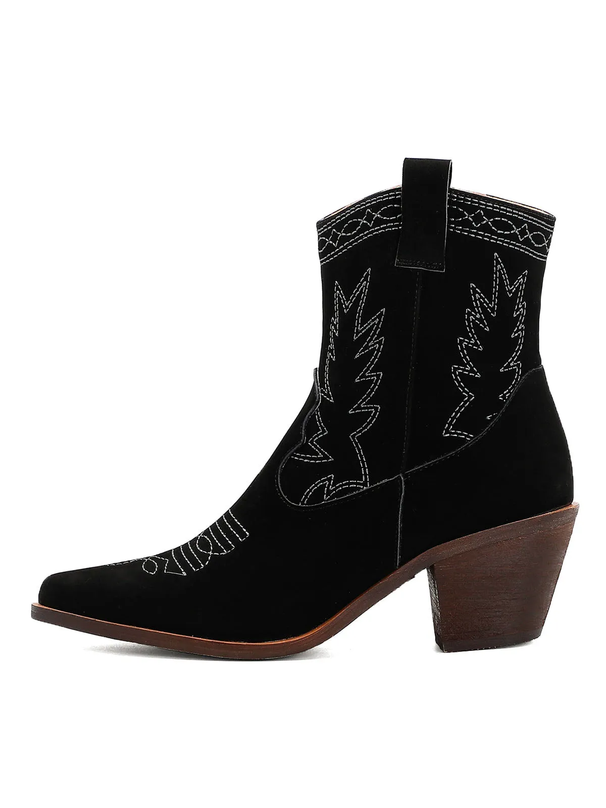 Women's Chunky Heel Pointed Toe Embroidered Leather Boho Boots