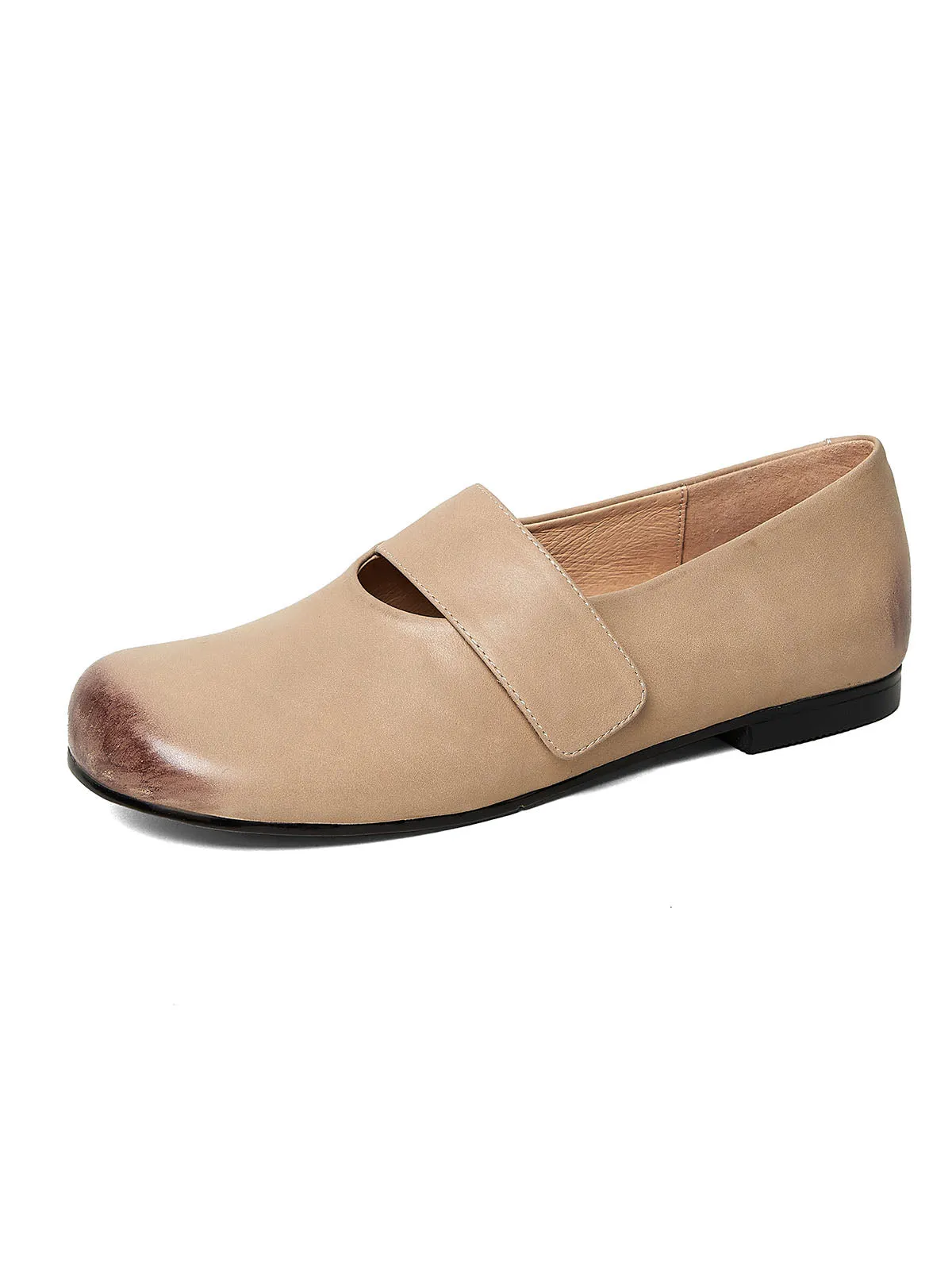 Women's Solid Color Mary Jane Square Toe Leather Ballerina