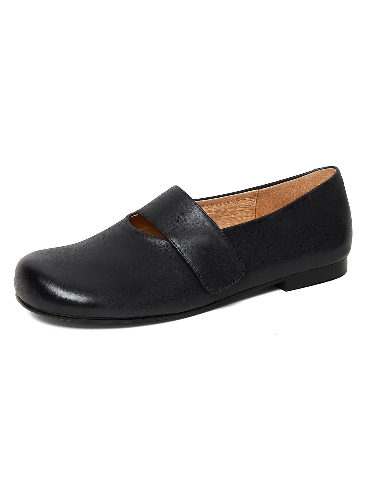 Women's Solid Color Mary Jane Square Toe Leather Ballerina