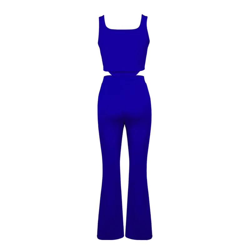 Women's Umbilical Slim Fit Jumpsuits Crop Top Split Pants Set | Brodtica.com